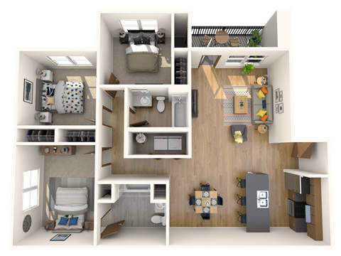 Floor plan for 3 beds, 2 baths, 1316 sqft